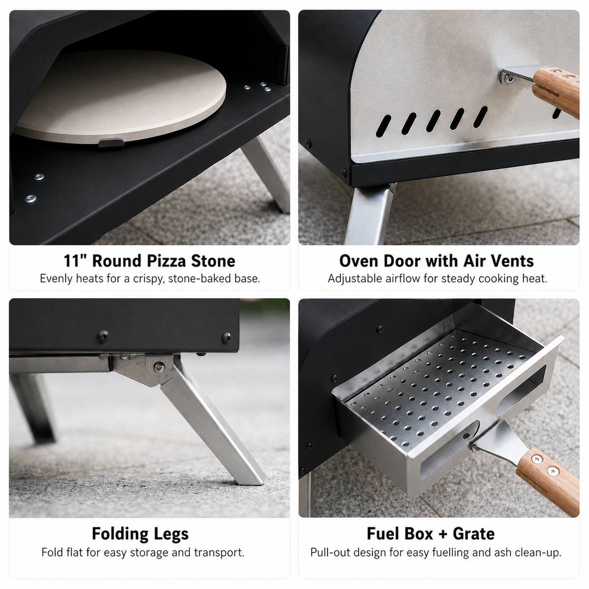 Portable Pizza Oven with Thermometer Outdoor 11 inch Rotating Stone Wood Pellet Complete Set