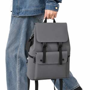 15.6 Inch Laptop Backpack Minimalist Modern PU Travel Bag with Luggage Strap