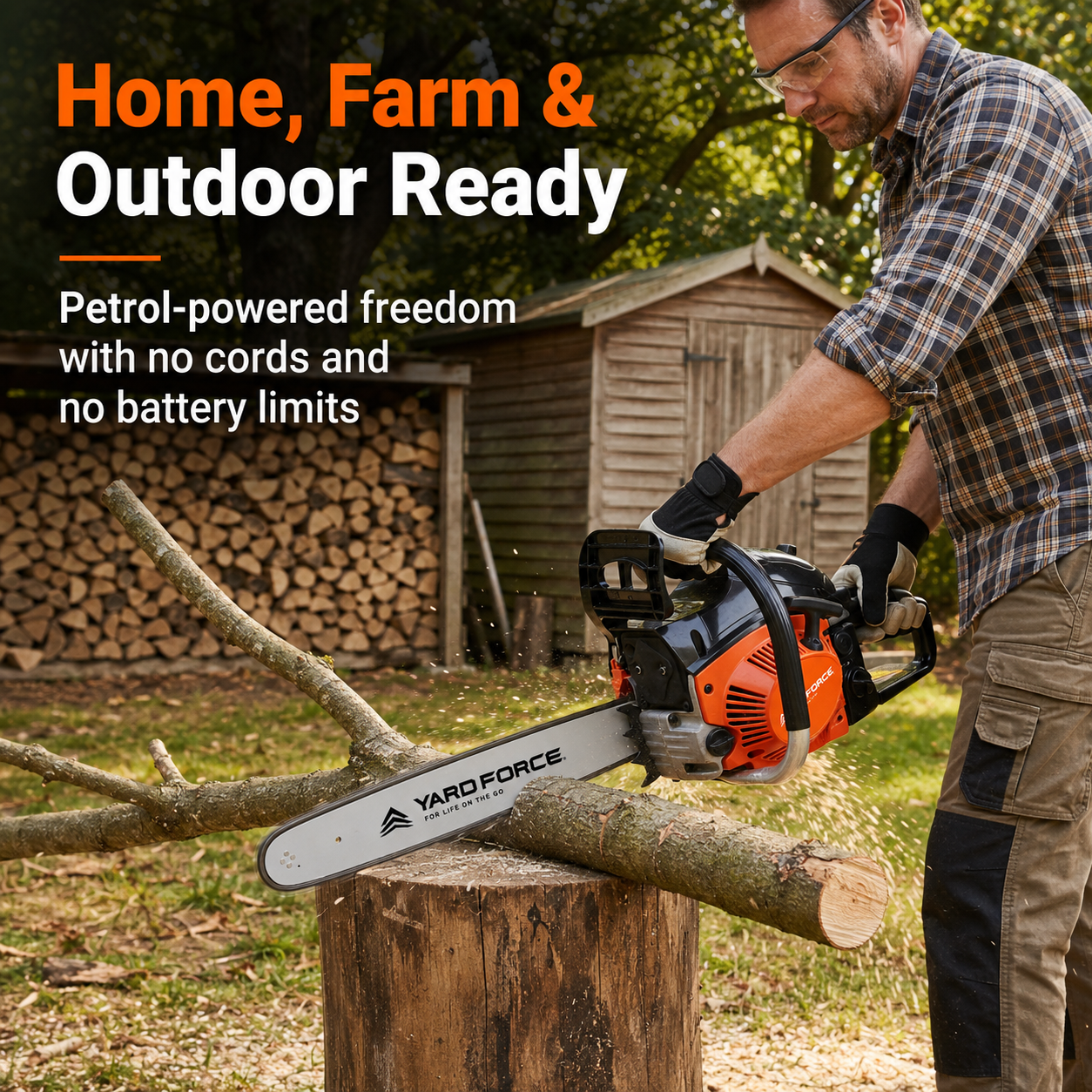 YARD FORCE 46cc Petrol Chainsaw 18" Bar 2-Stroke Engine Easy Start