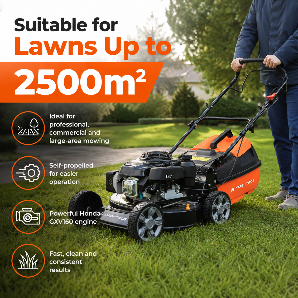 YARD FORCE 163cc Petrol Lawnmower Honda GXV160 Mulch & Catch Self-Propelled