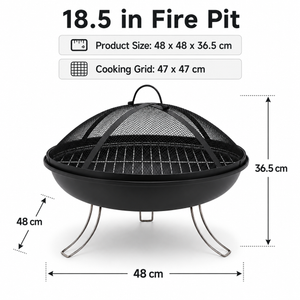Portable Fire Pit 18.5" Folding Outdoor Wood Braai BBQ Grill Spark Screen