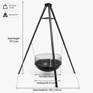 Tripod Braai Grill Charcoal Fire Pit Hanging Portable Outdoor Camping BBQ