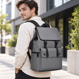 15.6 Inch Laptop Backpack Minimalist Modern PU Travel Bag with Luggage Strap