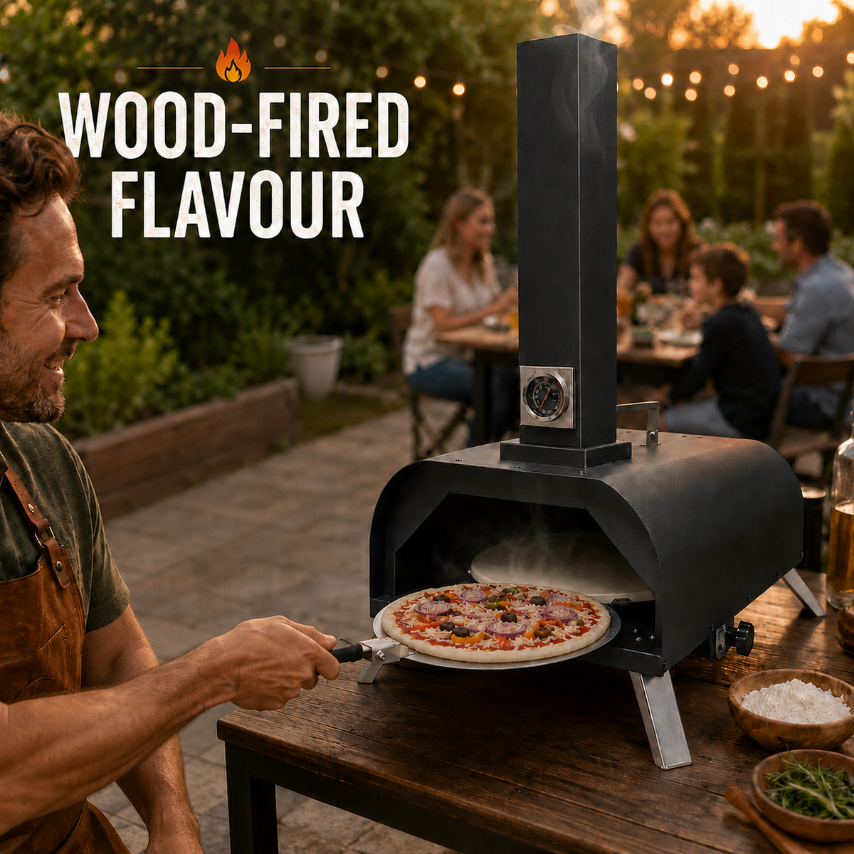 Portable Pizza Oven with Thermometer Outdoor 11 inch Rotating Stone Wood Pellet Complete Set