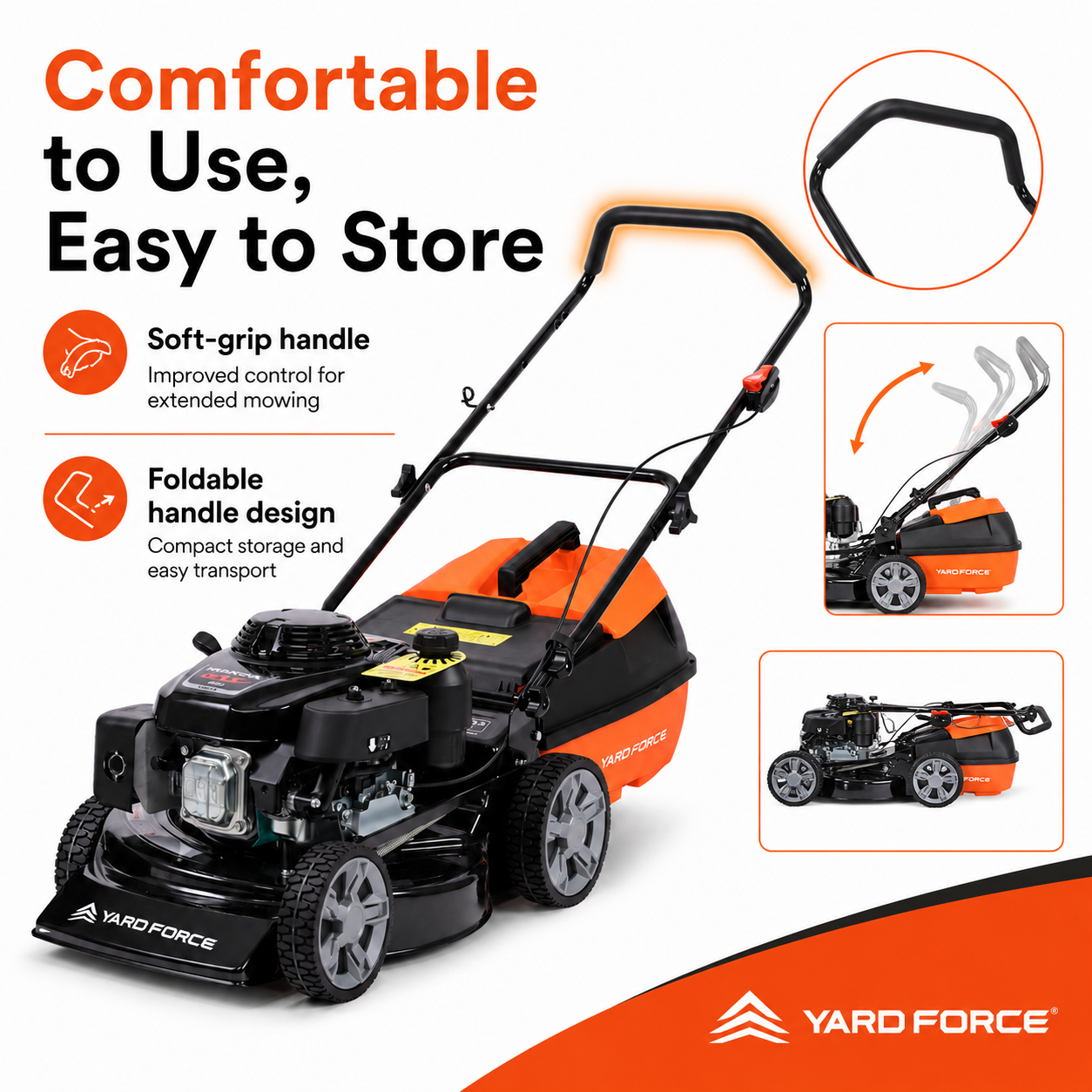 YARD FORCE 163cc Petrol Lawnmower Honda GXV160 Mulch & Catch 48cm Cut