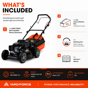 YARD FORCE 163cc Petrol Lawnmower Honda GXV160 Mulch & Catch Self-Propelled
