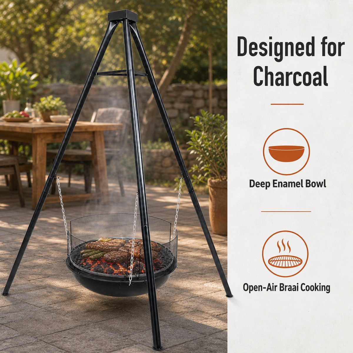 Tripod Braai Grill Charcoal Fire Pit Hanging Portable Outdoor Camping BBQ