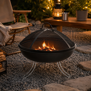 Portable Fire Pit 18.5" Folding Outdoor Wood Braai BBQ Grill Spark Screen