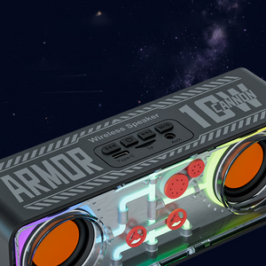 Transparent Mecha Cyberpunk Style Portable Wireless Bluetooth Speaker RGB – Black