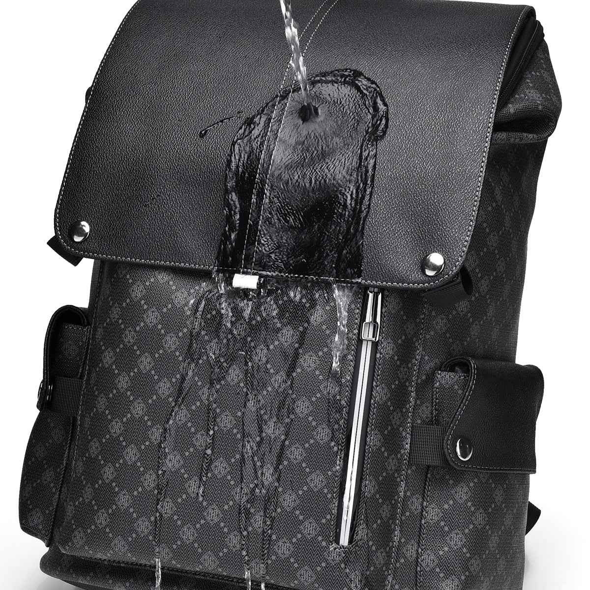 GagaFast Men's Classic Monogram Laptop Backpack with Snap Button Flap