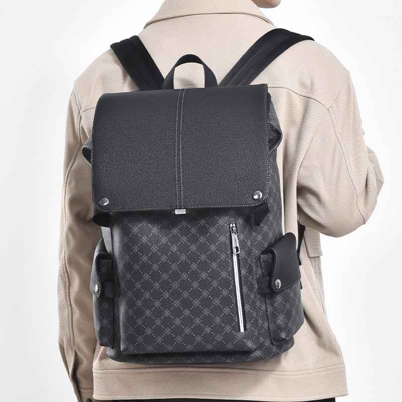 GagaFast Men's Classic Monogram Laptop Backpack with Snap Button Flap
