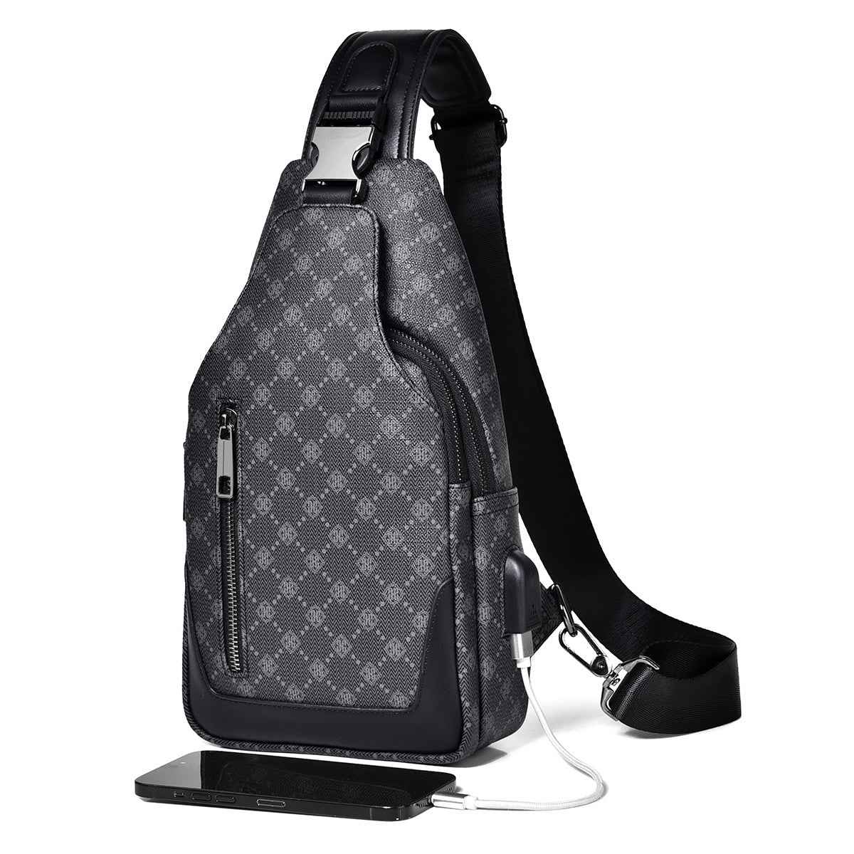 Men's Classic Monogram Crossbody Sling Bag with USB Port