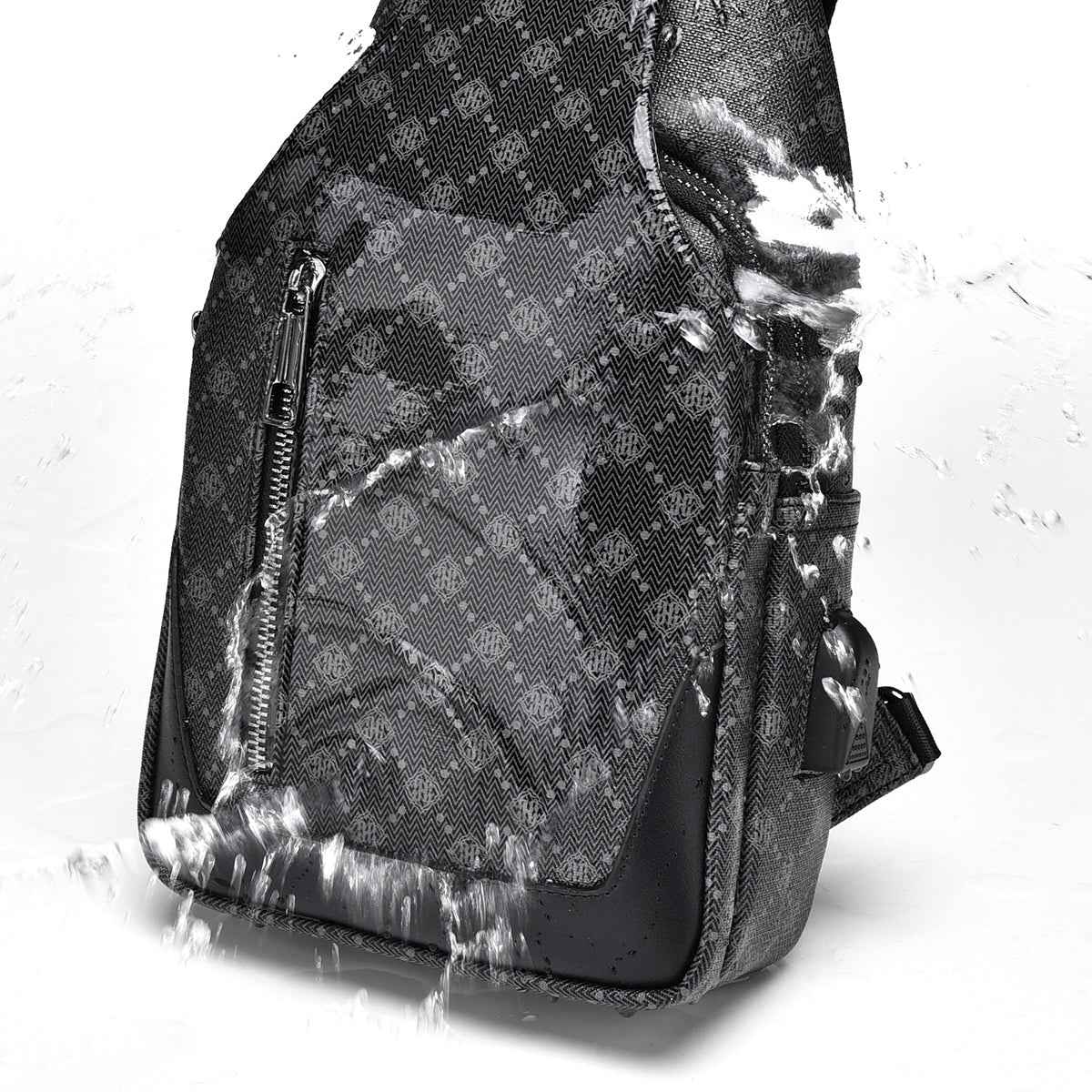 Men's Classic Monogram Crossbody Sling Bag with USB Port