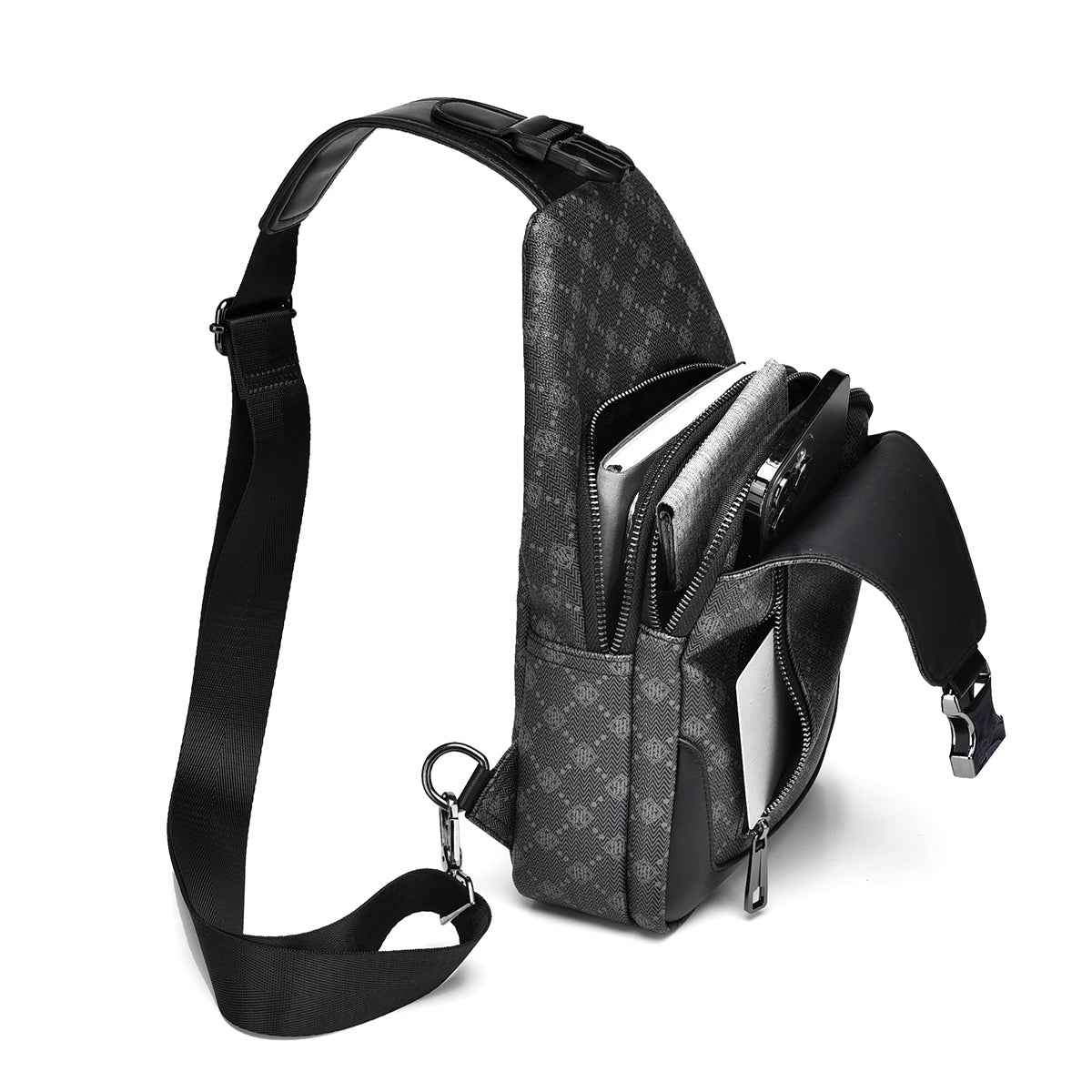 Men's Classic Monogram Crossbody Sling Bag with USB Port