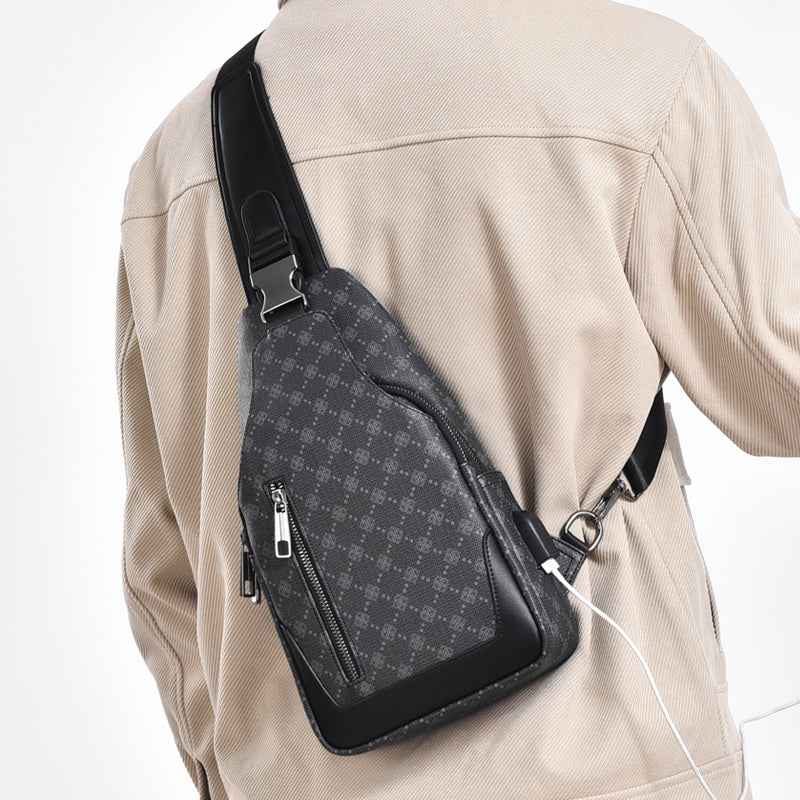 Men's Classic Monogram Crossbody Sling Bag with USB Port
