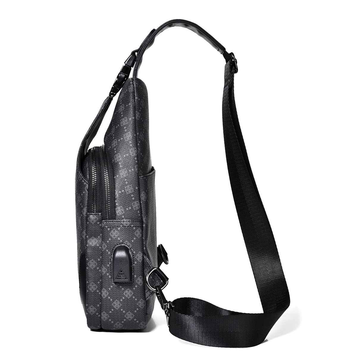 Men's Classic Monogram Crossbody Sling Bag with USB Port