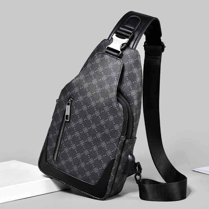 Men's Classic Monogram Crossbody Sling Bag with USB Port