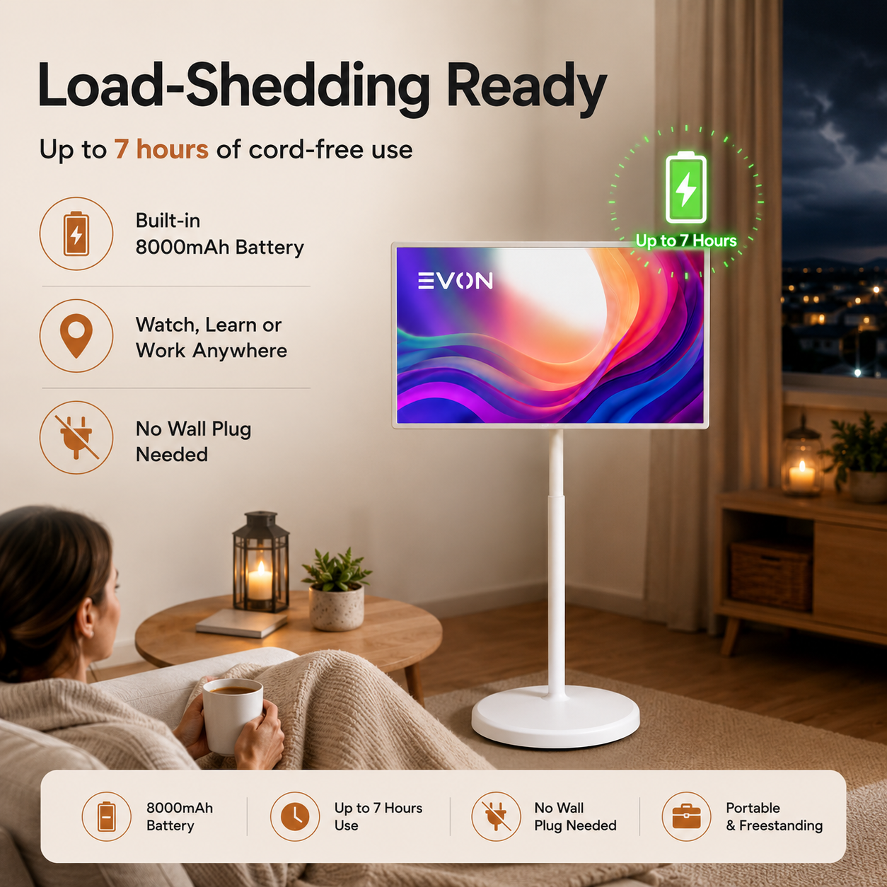 EVON 21.5" Portable Smart TV on Wheels - Touchscreen, 6GB, 128GB Android 12