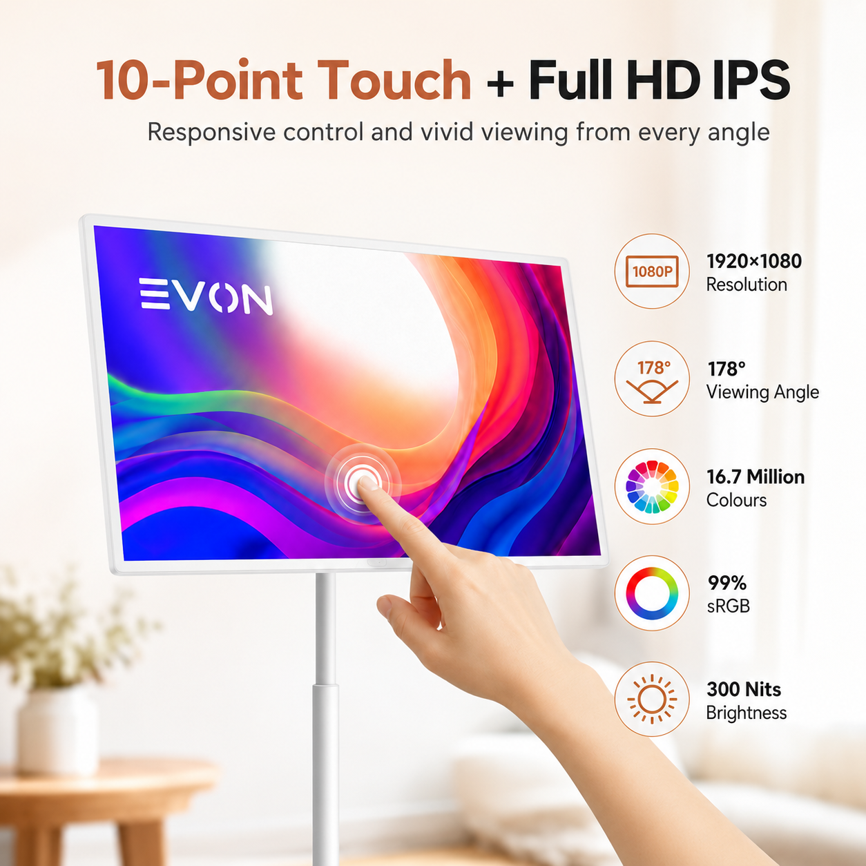EVON 21.5" Portable Smart TV on Wheels - Touchscreen, 6GB, 128GB Android 12