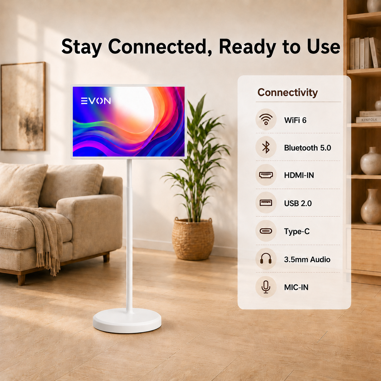 EVON 21.5" Portable Smart TV on Wheels - Touchscreen, 6GB, 128GB Android 12