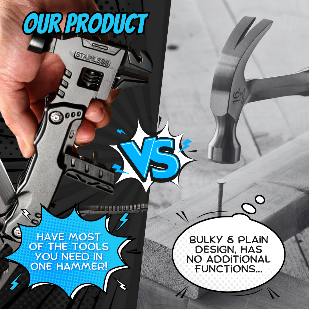 Multi-functional Folding Tool with Adjustable Wrench Hammer Knife