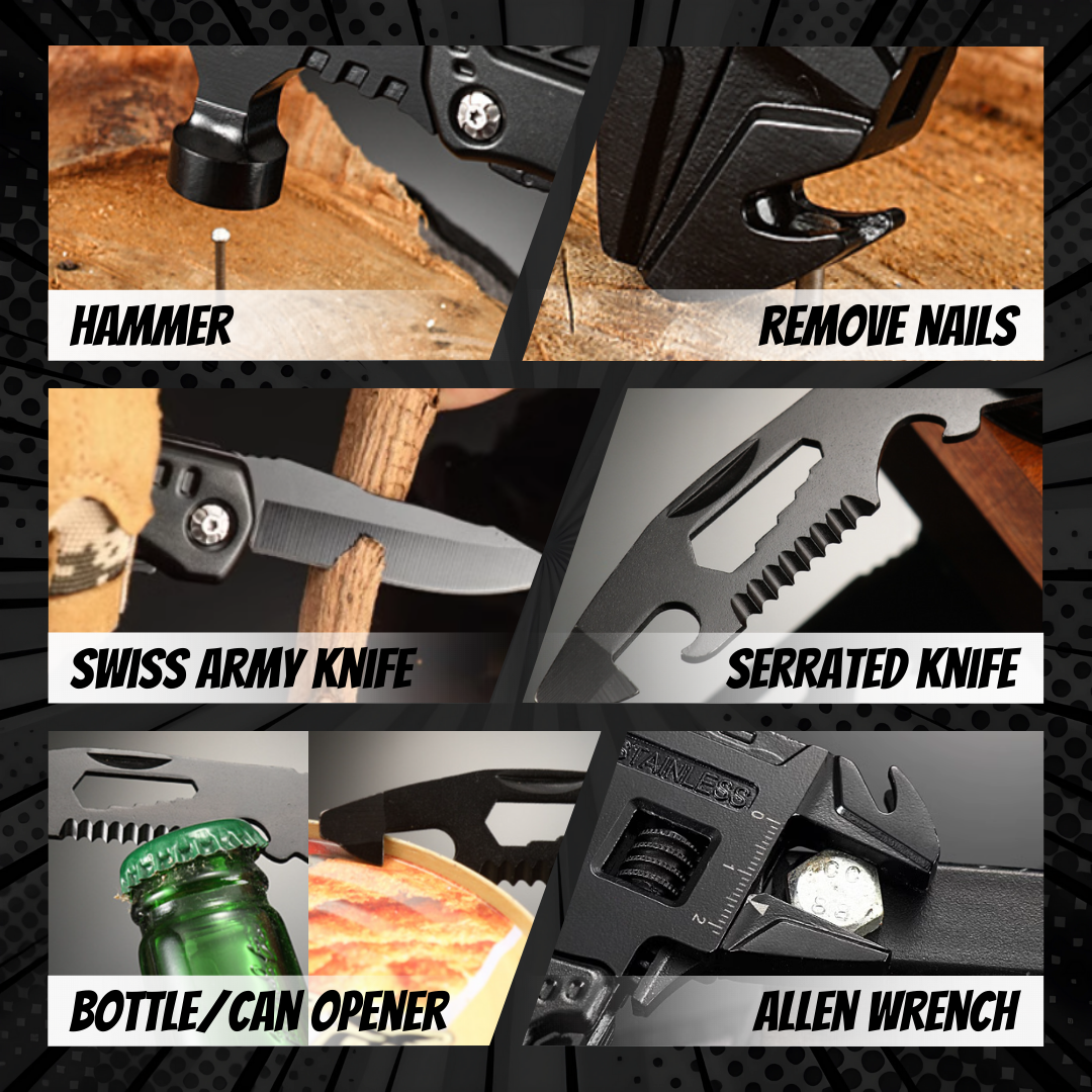Multi-functional Folding Tool with Adjustable Wrench Hammer Knife