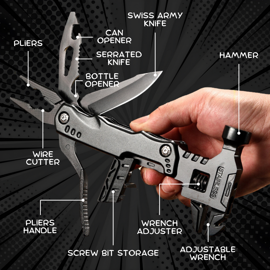 Multi-functional Folding Tool with Adjustable Wrench Hammer Knife