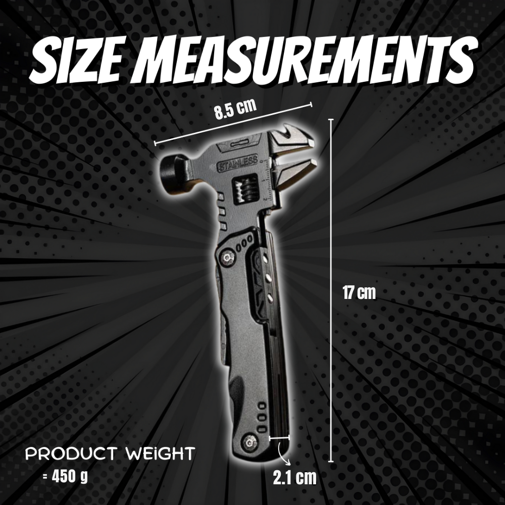 Multi-functional Folding Tool with Adjustable Wrench Hammer Knife