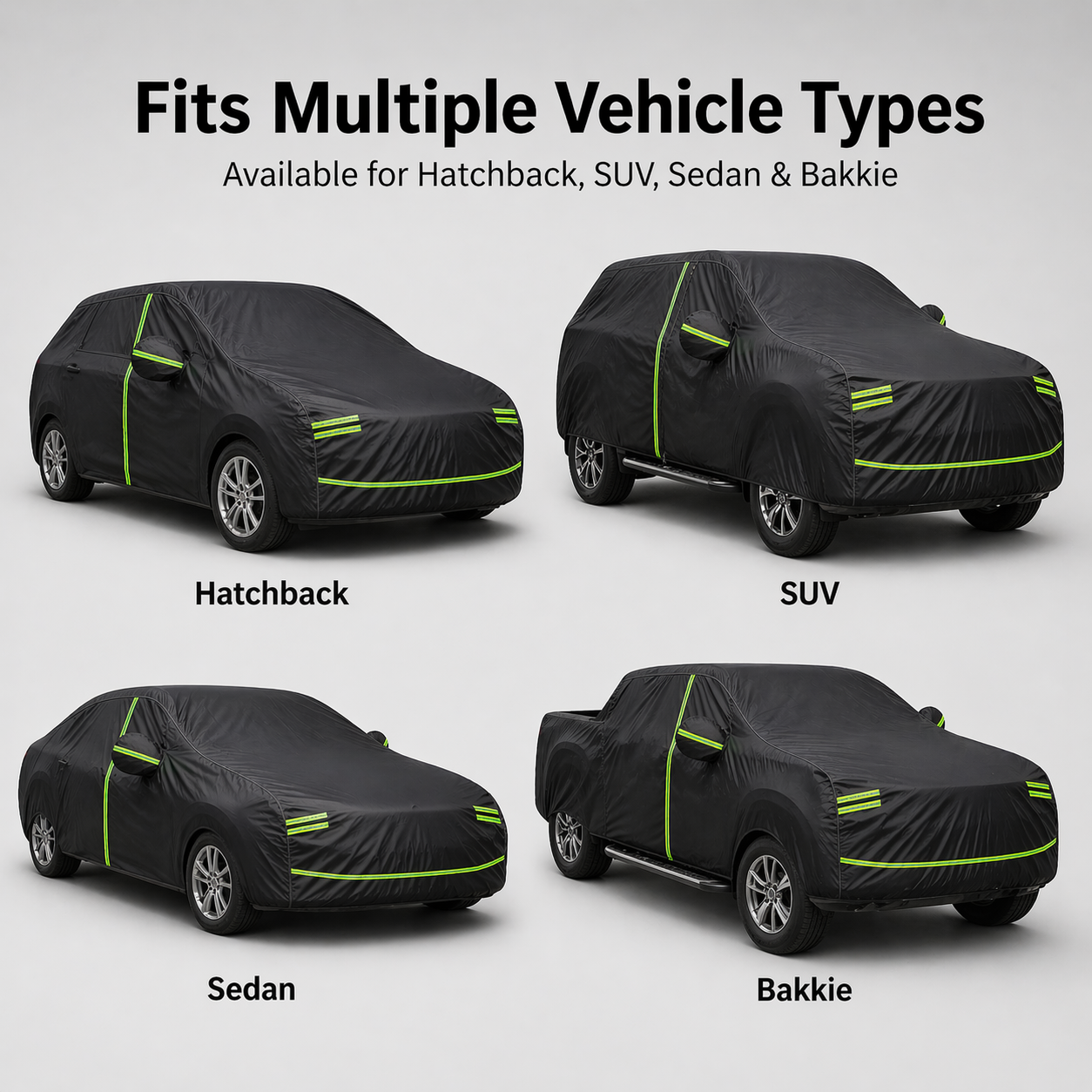 GagaFast Black Shield Car Cover Compatible Vehicle Types – Hatchback Sedan SUV Bakkie Compatibility Chart
