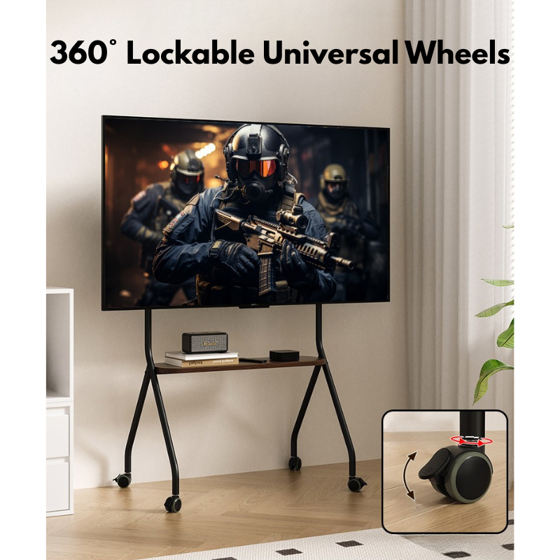 Mobile Shelving Floor TV Stand with Game Console Mount Lockable Wheels