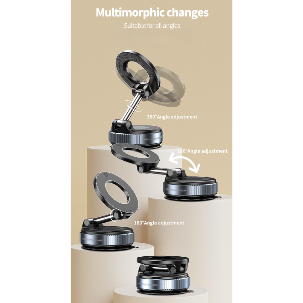 GagaFast Rotating Vacuum Magnetic Phone Holder Stand for Any Smooth Surface – White