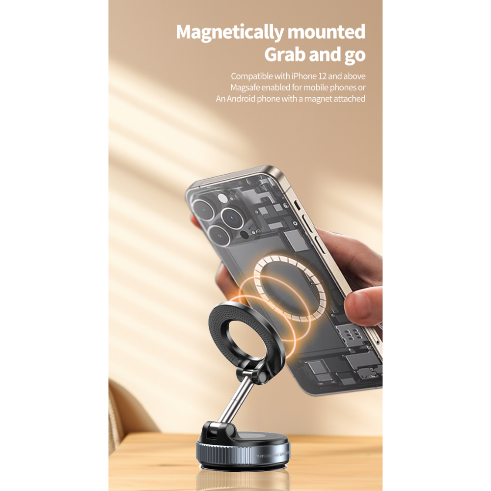 GagaFast Rotating Vacuum Magnetic Phone Holder Stand for Any Smooth Surface – White