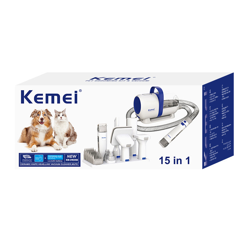 Kemei Multifuctional Pet Vaccum Cleaner One-Stop Grooming Kit 15 in 1
