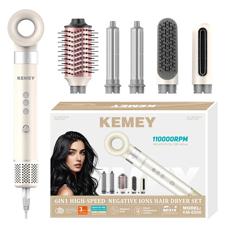 Kemey Salon Grade Professional 6-in-1 High-Speed Ionic Hair Dryer Styling Kit