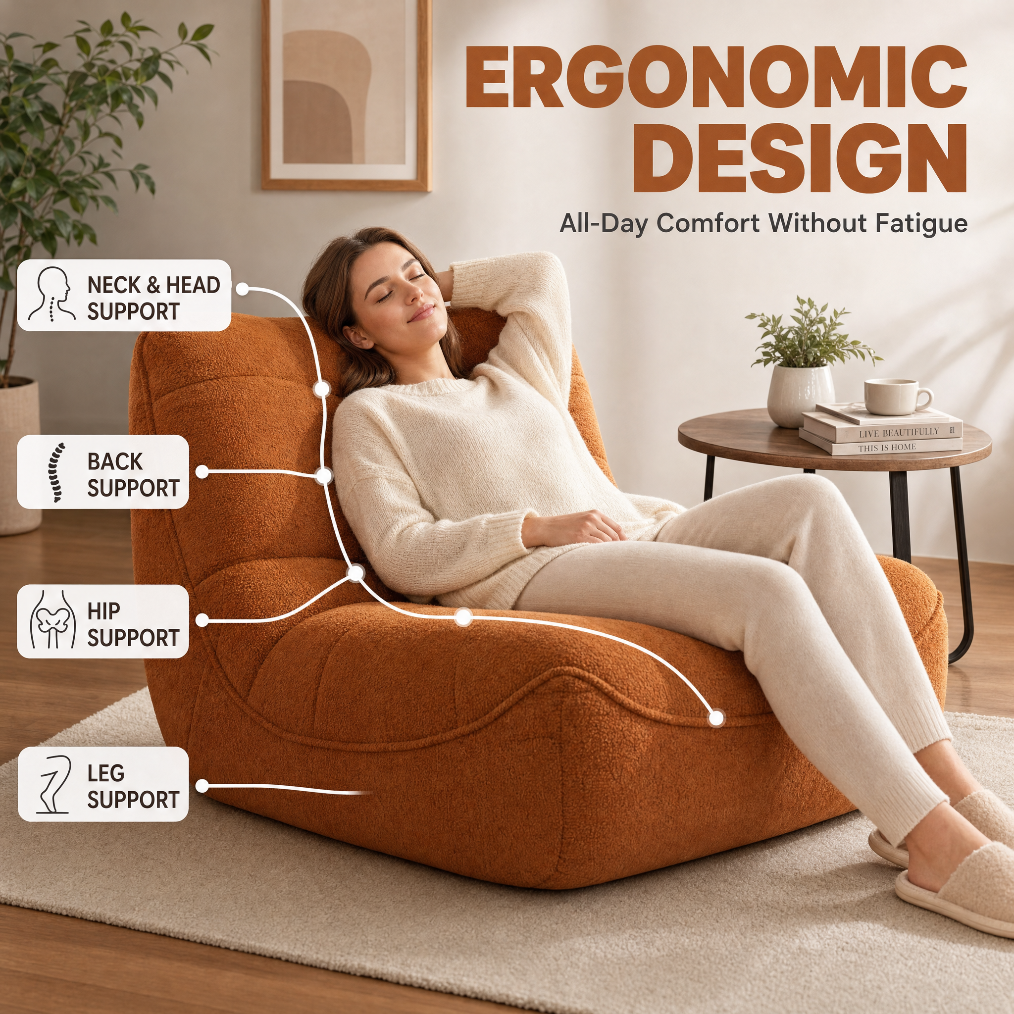 Compressed Sofa for Adults Giant Bean Bag Chair Ergonomic Memory Foam Sofa