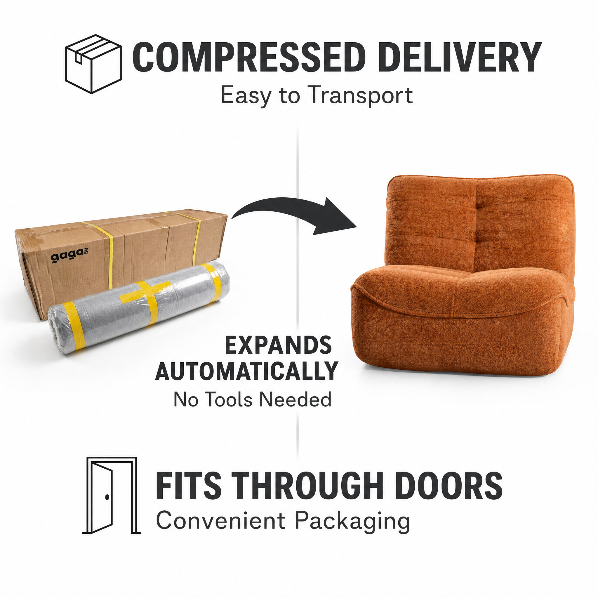 Compressed Sofa for Adults Giant Bean Bag Chair Ergonomic Memory Foam Sofa