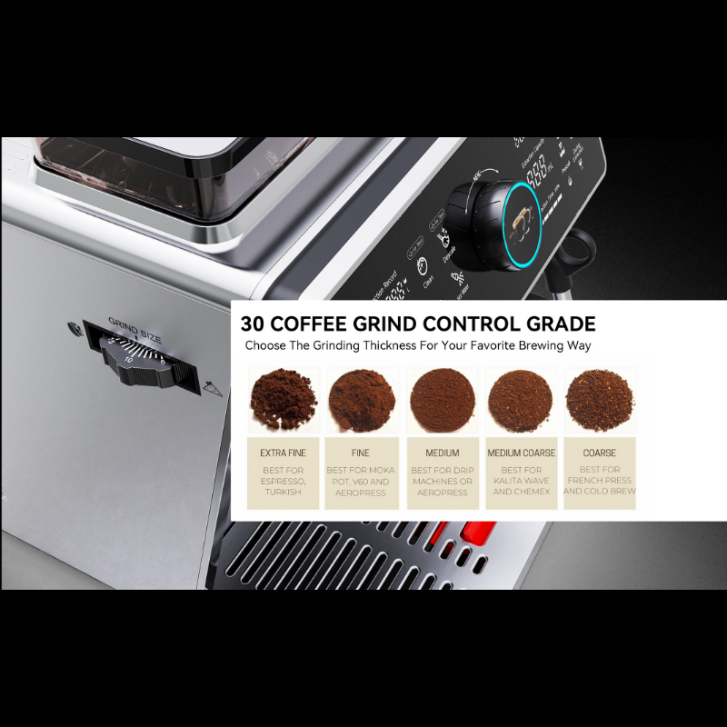 WOWKIEE Commercial-Grade Manual Espresso Coffee Machine with Grinder Smart Display