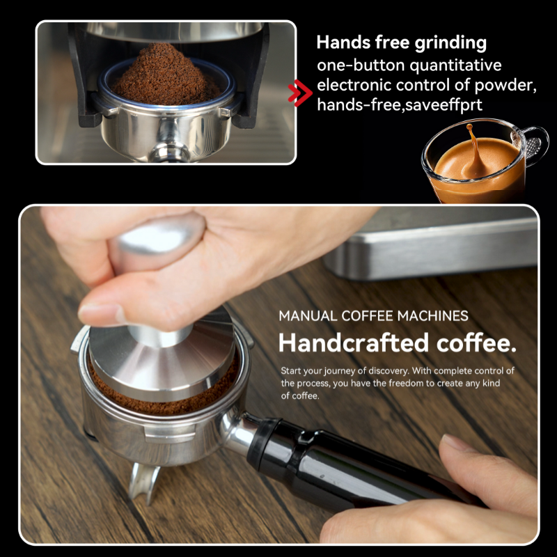 WOWKIEE Commercial-Grade Manual Espresso Coffee Machine with Grinder Smart Display