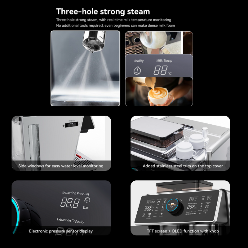 WOWKIEE Commercial-Grade Manual Espresso Coffee Machine with Grinder Smart Display