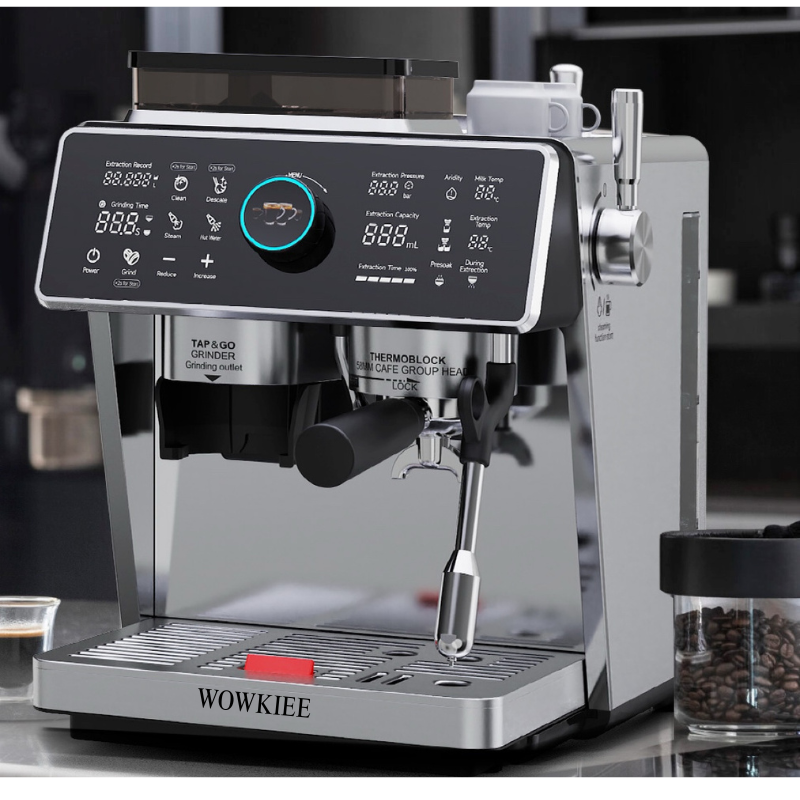 WOWKIEE Commercial-Grade Manual Espresso Coffee Machine with Grinder Smart Display