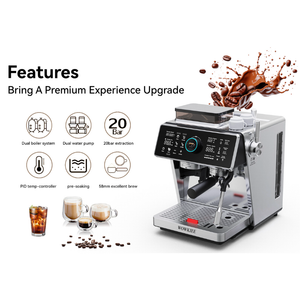 WOWKIEE Commercial-Grade Manual Espresso Coffee Machine with Grinder Smart Display