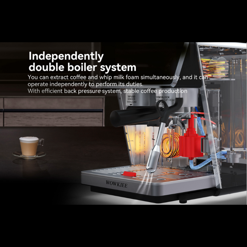 WOWKIEE Commercial-Grade Manual Espresso Coffee Machine with Grinder Smart Display