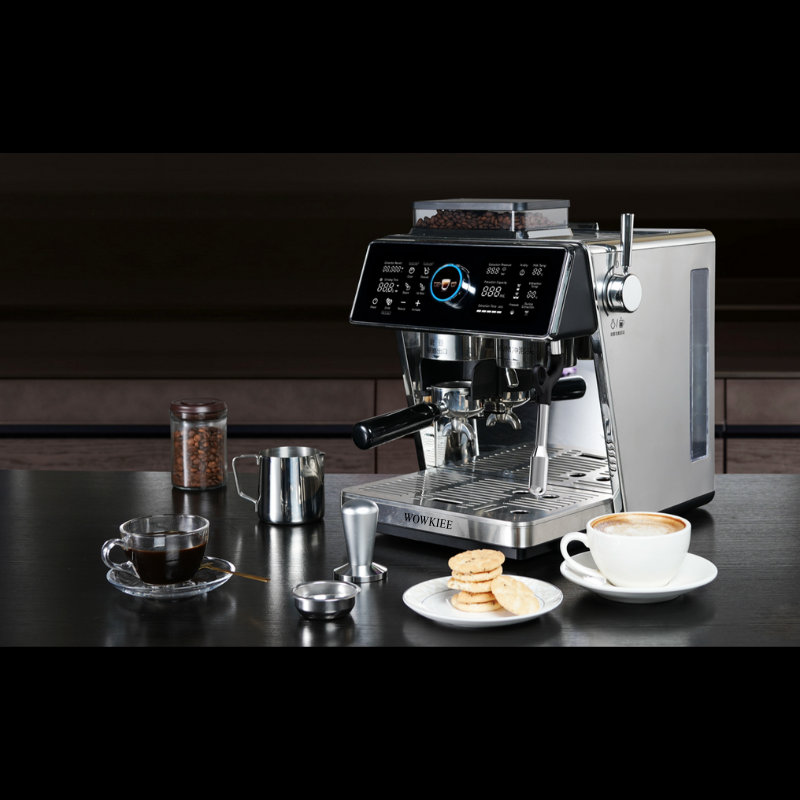 WOWKIEE Commercial-Grade Manual Espresso Coffee Machine with Grinder Smart Display