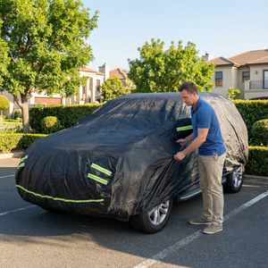 GagaFast Black Shield 420D Car Cover Fitted on SUV in Driveway – Easy Installation South Africa