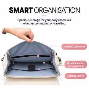 Pink backpack interior: internal zip pocket, main compartment and laptop sleeve