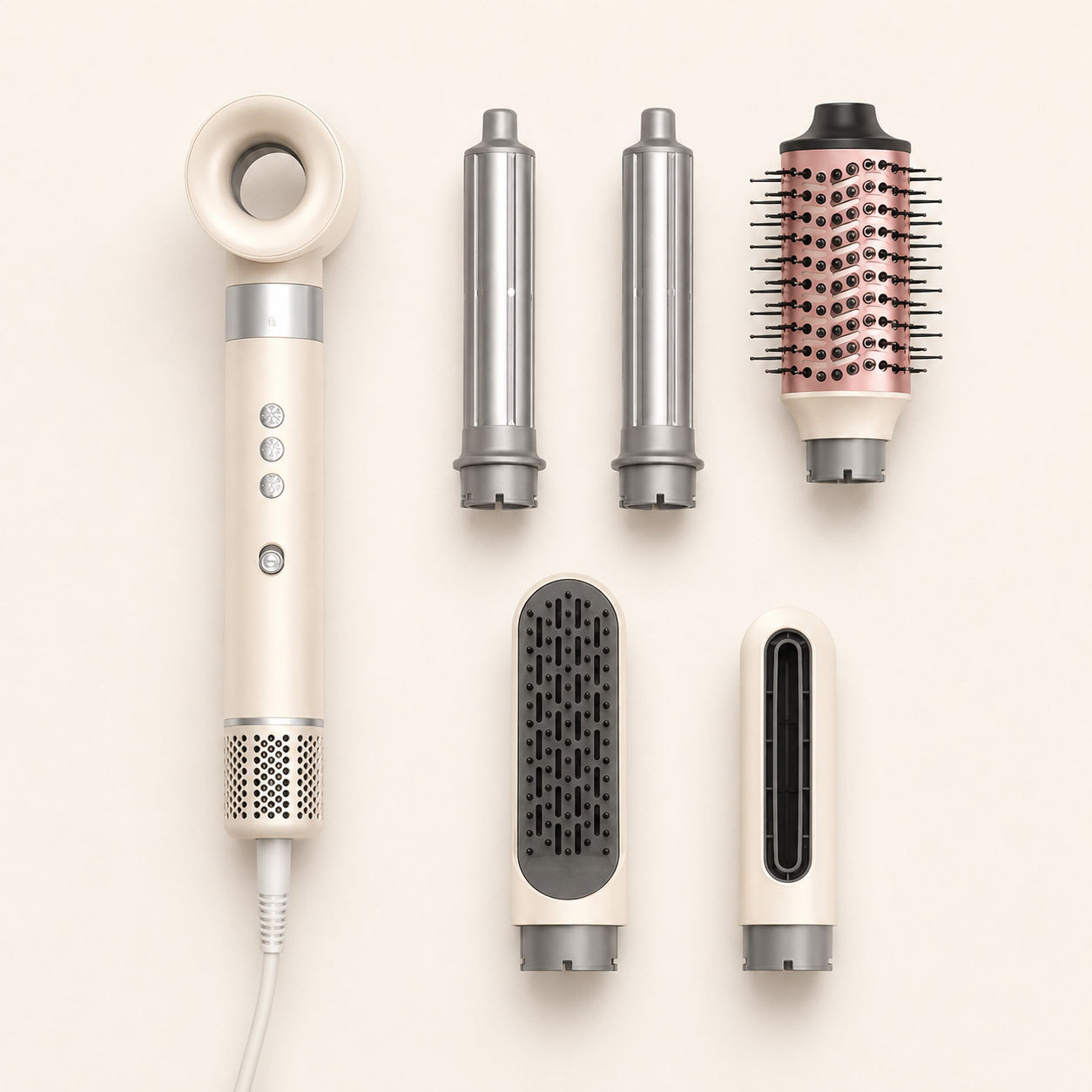 Complete hair styling kit with dryer and attachments